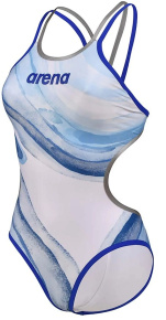 Women's swimwear Arena One Dreams Double Cross One Piece Neon Blue/Silver/White Women's swimwear Arena One Dreams Double Cross One Piece Neon Blue/Silver/White